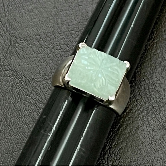 Vintage sterling silver carved jade ring Size 6 - Picture 8 of 11
